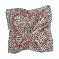Leopard print satin square scarf with vintage belt and gold chain pattern on white background - Brown Leopard Chain