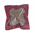 60cm leopard and chain print satin square scarf for women featuring gold buckle patterns - Wine Red Leopard Splicing