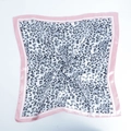 Square satin scarf with leopard print and pink border, stylish head wrap for women - Light Pink Leopard