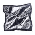 60cm leopard and chain print satin square scarf with elegant black and white silk texture - Black