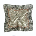 Leopard print satin square scarf with gold chain and belt pattern in brown and khaki - Green Leopard Chain