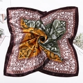 Silky paisley square scarf featuring wine red, ginger, and green patchwork patterns - Yellow-Green