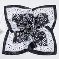 Black and white paisley pattern satin square neck scarf with star motifs - Black Star Paisley