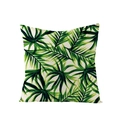 Tropical palm leaf print on a square linen cushion cover with a minimalist white backdrop - Dense Green Palm Leaves Pattern (JYM027-37)