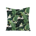 Square polyester pillow cover with green tropical banana leaf print on linen texture - Tropical Banana Leaf Print Pattern (JYM027-40)