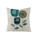 Kissenbezug aus Polyester mit abstrakten blau-goldenen Blumenmustern auf beigem Leinen - Cyan Abstrakt Floral (JYM061-1)