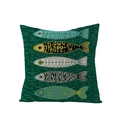 Minimalist polyester cushion cover with artistic vertical green fish illustration pattern - Dark Green Art Fish (JYM061-9)