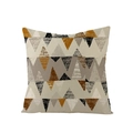 Polyester cushion cover with geometric triangle pattern in beige grey and mustard tones - Grey Yellow Irregular Geometric Triangles (JYM061-11)