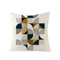 Cream geometric floral square cushion cover with navy and mustard yellow art print - Modern Abstract Geometric Lines Dots (JYM061-13)