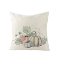 Square fall pillow cover with orange and beige watercolor pumpkin print on linen fabric - 45x45cm (No Insert) / Pastoral Vine Pumpkin (JYM057-6)