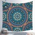 Blue and yellow mandala tapestry with bohemian geometric design on white wall - Blue Geometric Mandala (CGT019-1) / 95x73cm Brushed Style