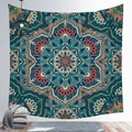 Mandala tapestry in teal and orange with bohemian geometric floral pattern for home decor - Cyan Orange Beige Mandala (CGT019-2) / 95x73cm Brushed Style