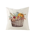 Square polyester pumpkin pillowcase featuring a watercolor autumn harvest basket design - 45x45cm (No Insert) / Harvest Barrel Pumpkin (JYM057-8)