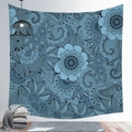 Blue Mandala bohemian tapestry with intricate paisley floral patterns on light fabric - Blue Paisley Mandala (CGT019-3) / 95x73cm Brushed Style