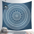 Bohemian navy blue mandala wall tapestry with intricate white circular geometric patterns - Navy White Fine Mandala (CGT019-5) / 95x73cm Brushed Style