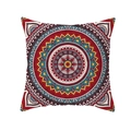 Red Mandala boho cushion cover with vibrant geometric patterns on peach skin fabric - Bright Red Yellow Blue Mandala Style (TPR208-10)