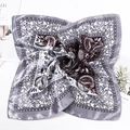 60cm vintage paisley satin square scarf in silver grey and dark brown finish - Gray