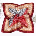 Silk satin square scarf featuring vintage paisley patterns in deep red and golden yellow - Burgundy