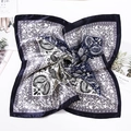 Vintage navy blue and white paisley silk satin square scarf with soft glossy finish - Navy Splicing