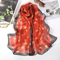 Pañuelo de gasa roja con estampado de tulipanes amarillos y borde negro fino - 160*50CM / Tulipán rojo