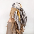 Paisley and stripe satin headscarf for women in mustard yellow and grey tones - Patchwork Yellow