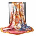 90cm Dunhuang art silk scarf with colorful Buddhist mural prints and satin finish - 90*90cm / Khaki