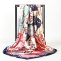 Dunhuang Flying Apsaras 90cm satin silk square scarf with colorful oriental art prints - 90*90cm / Navy Blue
