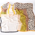 110cm leopard and polka dot print satin square scarf with geometric patchwork pattern - Black Orange Geometric Patchwork