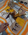 70cm square satin silk scarf with orange horse equestrian print and geometric patterns - Orange (Pony)
