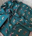 Dark green satin square scarf featuring vintage equestrian horse prints and brown edges - Green (Pony)