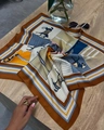 70cm satin square scarf with vintage equestrian horse print in caramel and navy - Khaki (Pony)
