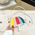 Rainbow striped umbrella-shaped shoulder bag in white leather with colorful panels - White