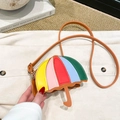 Rainbow umbrella shaped crossbody bag in colorful PU leather with brown shoulder strap - Brown
