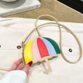 Colorful rainbow umbrella-shaped crossbody bag with vibrant leather stripes and strap - Khaki