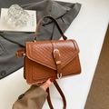 Elegante borsa a mano marrone in pelle intrecciata con fibbia oro, borsa a tracolla - Marrone