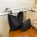 Set borsa tote retrò nera con borsa a secchiello capiente e pochette per il pendolare - Nero