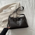 Deep brown faux leather tote bag featuring a vintage silver buckle and textured finish - No Pendant / Brown