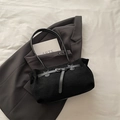 Minimalist black frosted suede tote bag with metal buckle and slim shoulder straps - No Pendant / Black