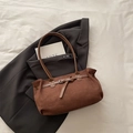 Dark brown frosted suede hobo bag with adjustable leather strap and buckle detail - No Pendant / Coffee