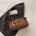 Retro brown frosted suede shoulder bag with chic wooden bead charm and strap - With Pendant / Coffee
