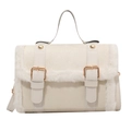 Cream vintage handbag with gold buckles and faux fur trim for autumn and winter style - White