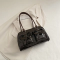 Sac à bandoulière marron foncé brillant avec doubles poches à nœuds élégants - Café sans Pendentif