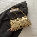 Elegante borsa a tracolla con paillettes dorate da donna con cinturino in metallo - Oro