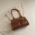 Sac bowling marron en cuir synthétique brillant avec nœud papillon et poches avant - Brun Sans Pendentif
