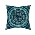 Square boho mandala pillow cover with navy and teal geometric patterns on white background - Dark Blue Cyan and White Mandala Style (TPR208-12)