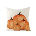 Square pumpkin throw pillow cover in beige faux linen for Thanksgiving autumn decor - 45x45cm (No Insert) / Stacked Watercolor Pumpkins (JYM057-14)