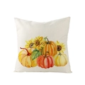 Square fall pillow cover featuring watercolor pumpkin and sunflower on linen fabric - 45x45cm (No Insert) / Sunflower Pumpkin Mix (JYM057-15)