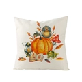 Square pumpkin throw pillow cover featuring owl and mushrooms on linen texture fabric - 45x45cm (No Insert) / Owl Pumpkin Autumn (JYM057-18)