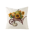 Autumn pumpkin and sunflower watercolor print on beige linen texture pillow cover - 45x45cm (No Insert) / Wooden Barrow Pumpkin (JYM057-21)