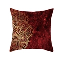 Boho Mandala throw pillow cover in deep red marble pattern with golden floral print - Dark Red Marble Mandala Style (TPR208-21)